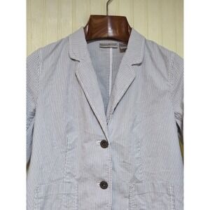 Preswick & Moore Blazer Womens Petite 10P Blue Stripe Cotton Lightweight Jacket